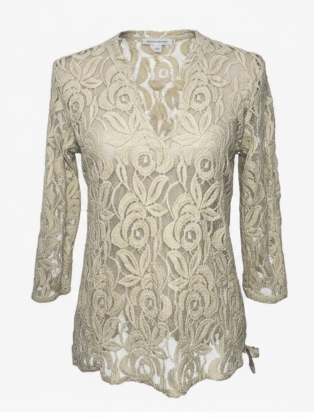 Tommy Bahama Ecru Tan V Neck Sheer Lace Cover Up Top Womens size Small Petite